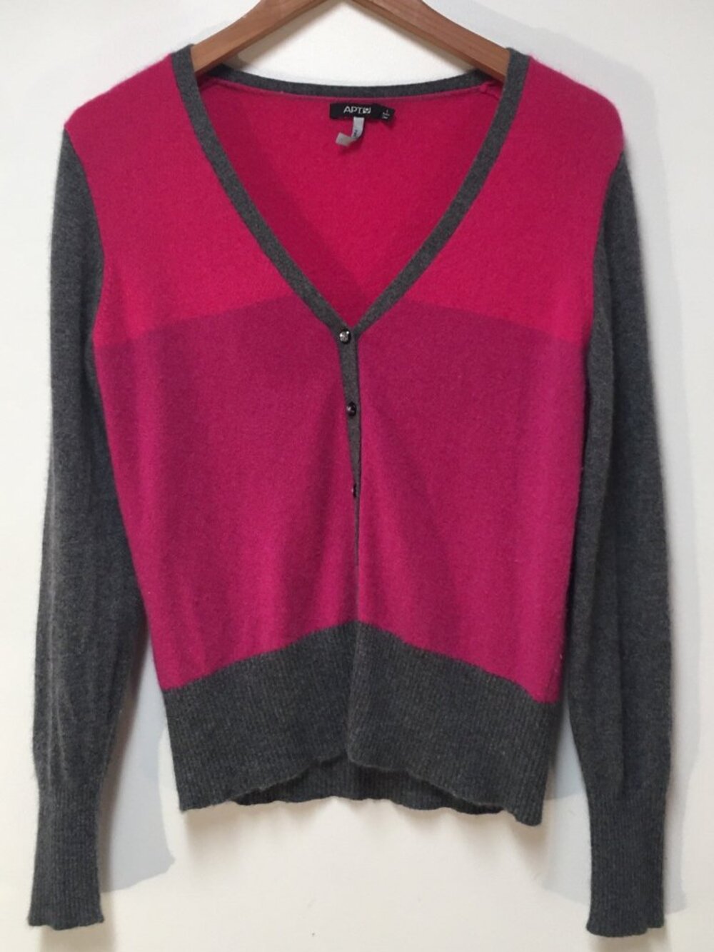 Apt. 9 Women L Sweater 100% Cashmere Pink Cardigan Button Up Colorblock Preppy